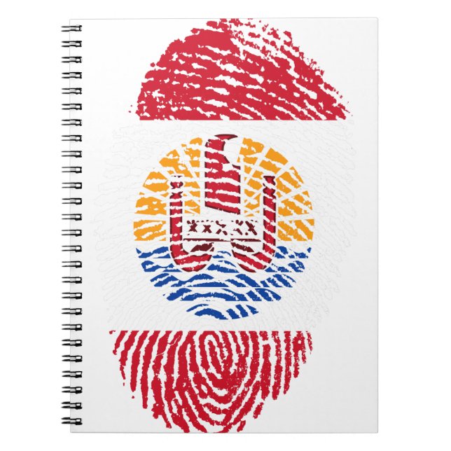 Fransk Polynesia Flagga Fingerprint Land Anteckningsbok (Framsidan)