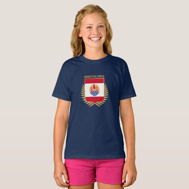Fransk Polynesia Flagga Shield T-Shirt (Hel framsida)