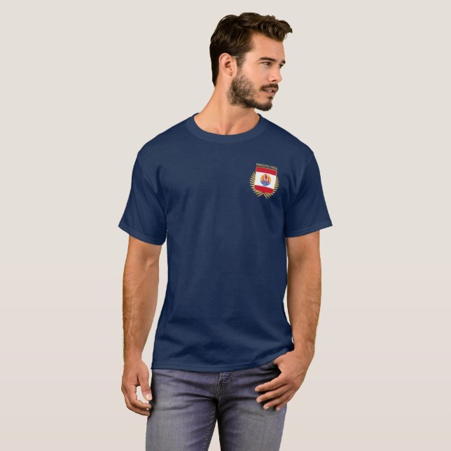 Fransk Polynesia Flagga Shield T-Shirt (Hel framsida)