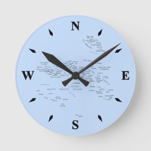 Fransk Polynesia Karta Clock Rund Klocka