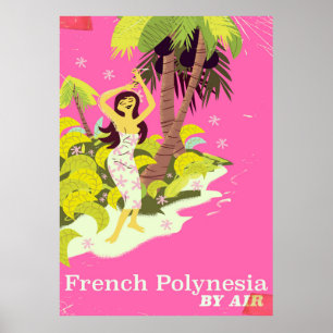 Fransk Polynesia vintage resor poster