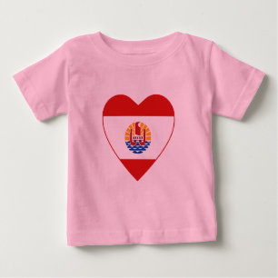 Fransk Polynesien Flagga Heart T- Shirt Tee