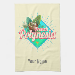 Fransk Polynesien Pacific Vintage Souvenir Kökshandduk