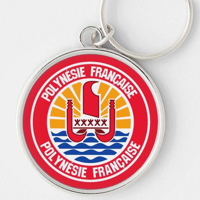 Fransk Polynesien Round Emblem Rund Silverfärgad Nyckelring (Framsidan)