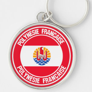 Fransk Polynesien Rund Emblem Silverfärgad Nyckelring