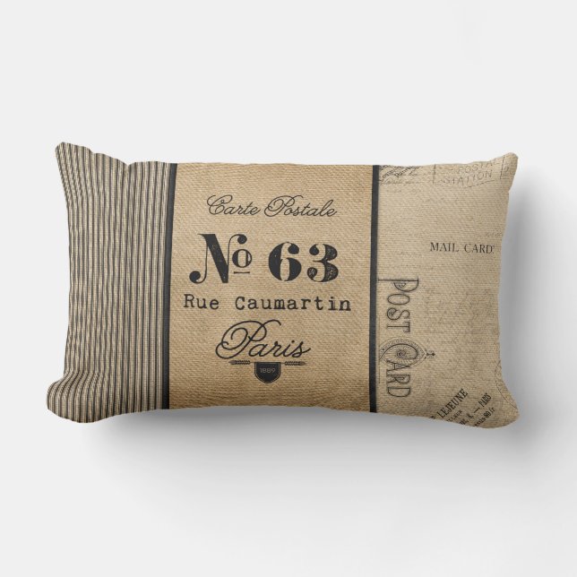 Fransk portoBurlapvintage Lumbarkudde (Framsida)