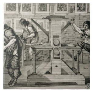 Fransk printingpress, 1642 (gravyr) kakelplatta