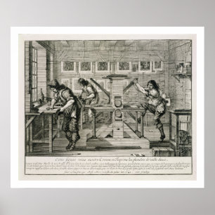 Fransk printingpress, 1642 (gravyr) poster