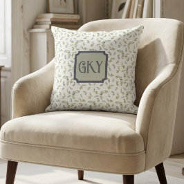 Fransk Provins Monogram Sage Oliv Vattenfärg Kudde