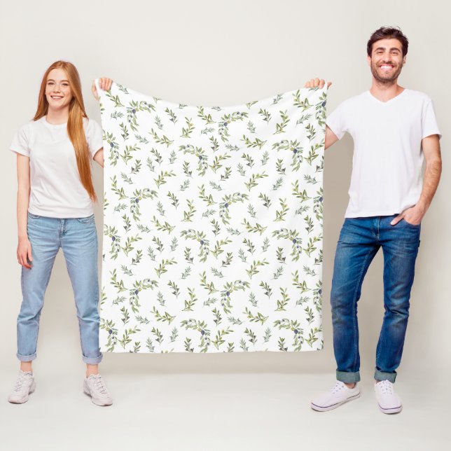 Fransk provinsiell chic Sage Oliv Vattenfärg Fleecefilt (På plats)