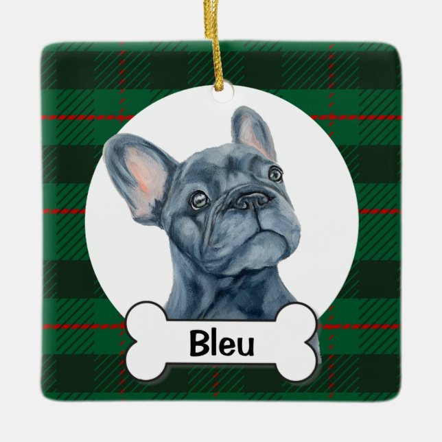 Fransk prydnad, fransk bulldogg  julgransprydnad keramik (Framsida)