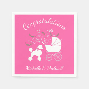 Fransk Pudel Hund Baby Shower Puppy Rosa Girl Girl Pappersservett