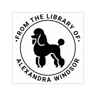 Fransk pudel hund stående sil bibliotek boknamn självfärgande stämpel