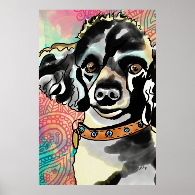 Fransk Pudel Paisley-utskrift Poster (Framsidan)