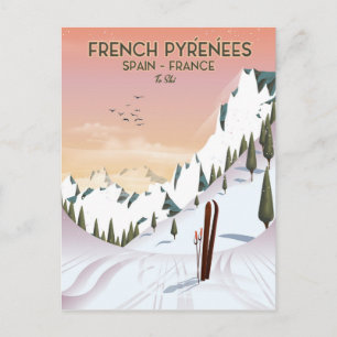 Fransk Pyrénées Ski poster Vykort