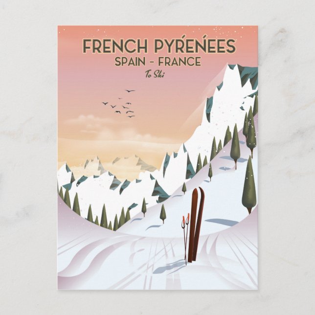 Fransk Pyrénées Ski poster Vykort (Framsida)