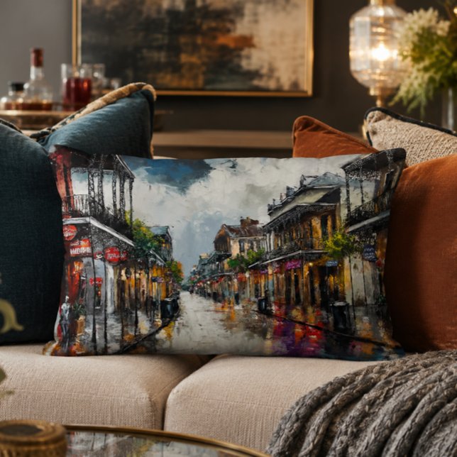 Fransk Quarter Accentkudde 16x12 Prydnadskudde (New Orleans Art | Affordable Wall Art | Bourbon Street Art Print | French Quarter Cityscape, Jazz Ba)