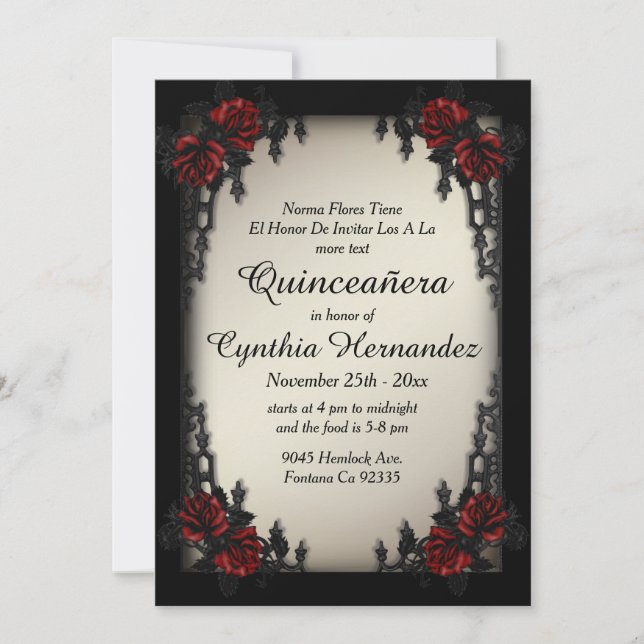 Fransk Quarter Goth Antique Guld Quinceañera Inbjudningar (Framsida)