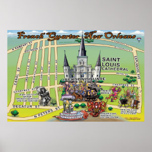 Fransk Quarter New Orleans Roligt Karta 24x36 Poster