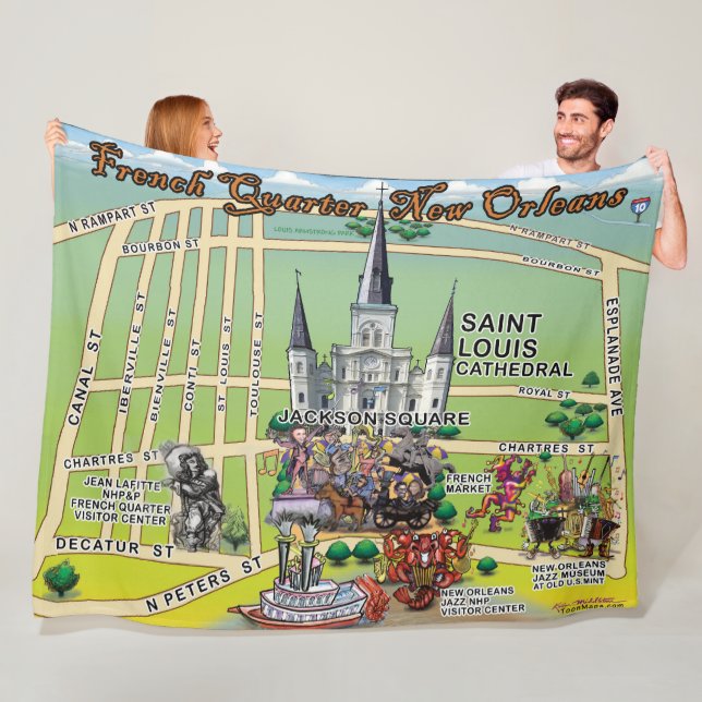 Fransk Quarter New Orleans Tecknad Fleece Blanket (På plats)