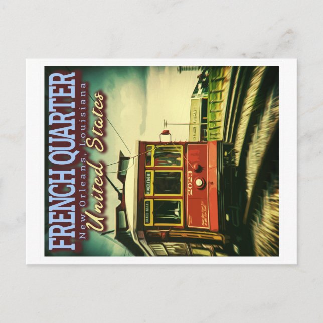 FRANSK QUARTER - STREETCARS NEW ORLEANS LOUISIANA VYKORT (Framsida)