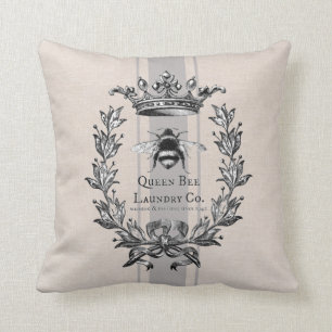 Fransk Queen Bee, grått stripe faux grain sack Kudde