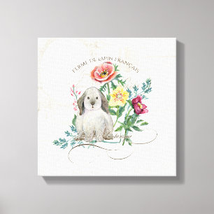 Fransk Rabbit Farm Vintage Watercolor Bunny Blommi Canvastryck