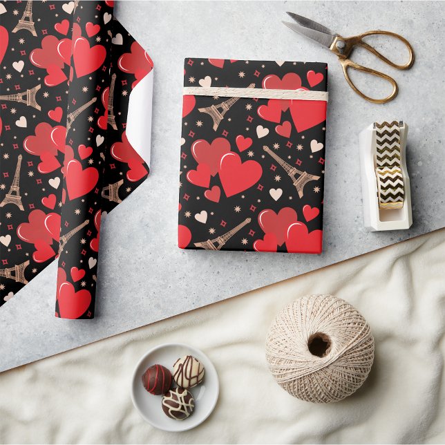 Fransk Red Hearts Wrapping Papper Presentpapper (Skapare uppladdad)