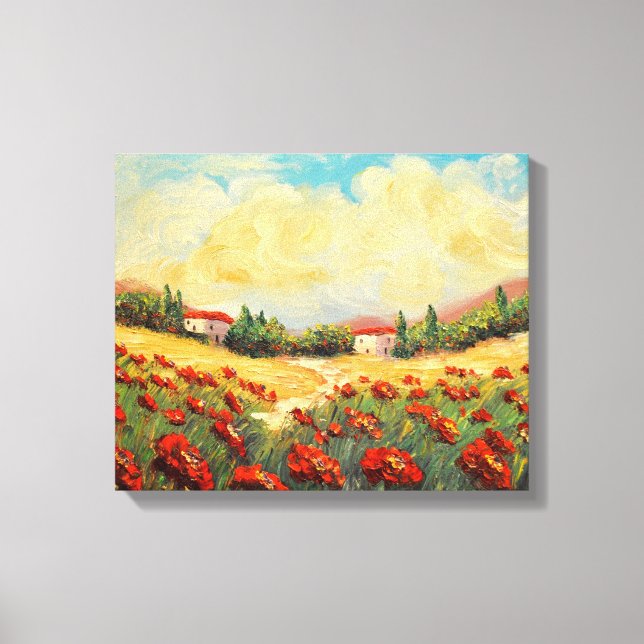 Fransk Red Poppies Impressionist Canvas (Framsida)