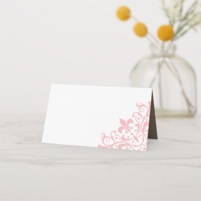 Fransk ReEmergency Rosa Fleur de Lis Bröllop Placeringskort (Framsida)