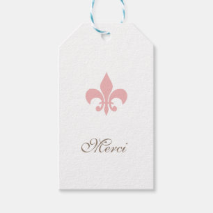 Fransk ReEmergency Rosa Fleur de Lis Merci Bröllop Presentetikett