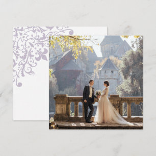 Fransk Regency Lila Fleur de Lis Bröllopsfoto Tack Kort