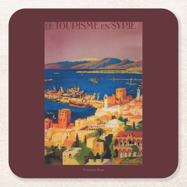 Fransk reser affischen som turnerar i Syrien Underlägg Papper Kvadrat (Framsidan)