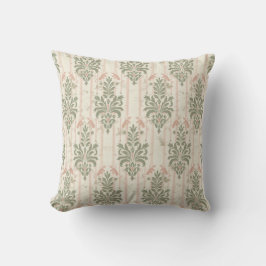 Fransk Retro Damask Randmönster – Vintage Sage Kudde
