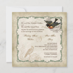 Fransk Ro Love birds Swirl Vintage Snöre - Aqua Inbjudningar