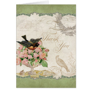 Fransk Ro Love birds Vintage Snöre - Sage Grönt OBS Kort
