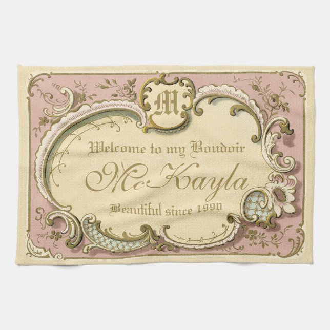 Fransk Rococo Boudoir Elegant Ram Guld Rosa Kökshandduk (Horisontell)