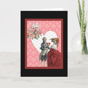 Fransk Rococo Couple och Rosa Damask Valentine Helgkort