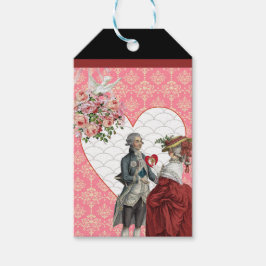 Fransk Rococo Couple och Rosa Damask Valentine Presentetikett