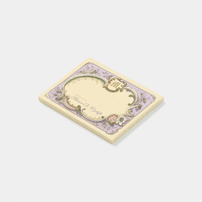 Fransk Rococo Elegant Ram Antique Guld Lilac Post-it Block (Vinklad)