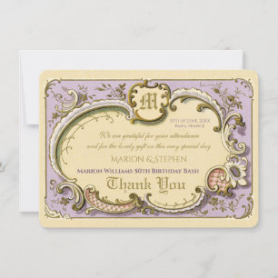 Fransk Rococo Elegant Ram Antique Guld Lilac Tack Kort