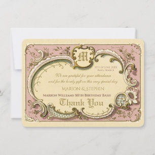 Fransk Rococo Elegant Ram Antique Guld Rosa Tack Kort