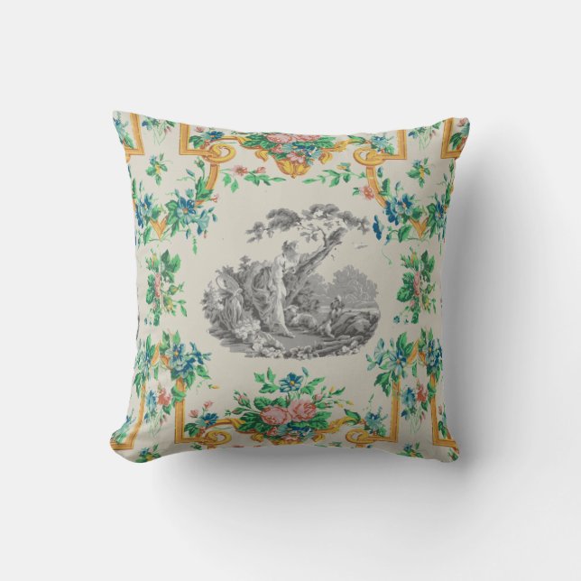 Fransk Rococo François Boucher Vignette Mönster Kudde (Framsida)