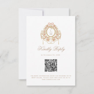 Fransk Rococo Ros Monogram Bröllops QR-kod OSA Kort