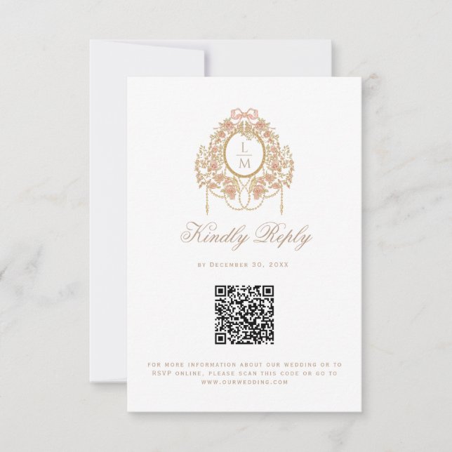 Fransk Rococo Ros Monogram Bröllops QR-kod OSA Kort (Framsida)