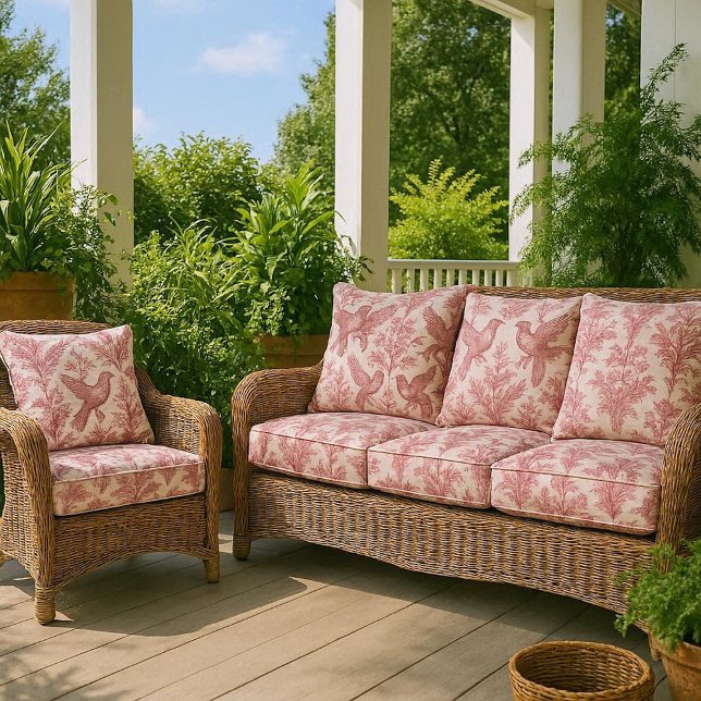 Fransk rokoko Rosa vilda fåglar viktoriansk konst  Tyg (French Rococo Pink Wild Birds Victorian Art Floral Fabric)