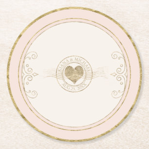 Fransk Romantik Bröllop Heart ID870 Underlägg Papper Rund