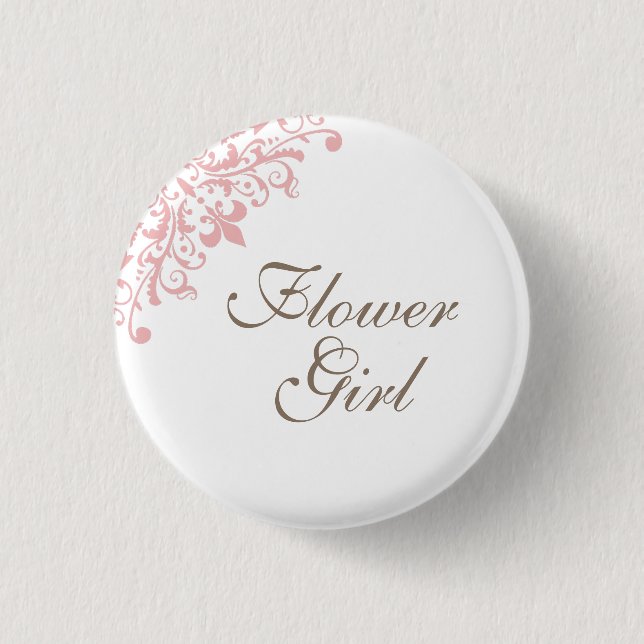 Fransk Rosa Fleur de Lis Script Flower Girl Knapp (Framsida)