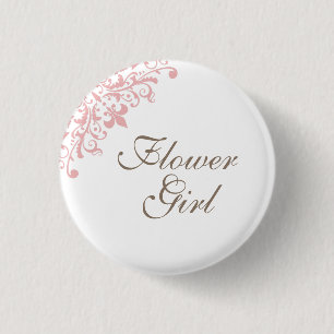 Fransk Rosa Fleur de Lis Script Flower Girl Knapp