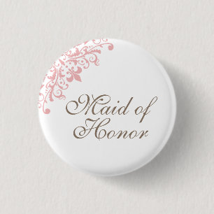 Fransk Rosa Fleur de Lis Script Maid of honor Knapp